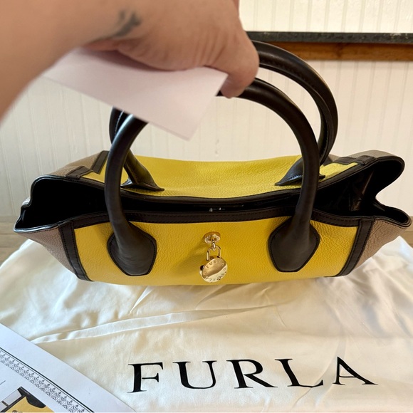 Furla Genuine Leather Tri Colored Tote Bag Purse - Picture 12 of 16